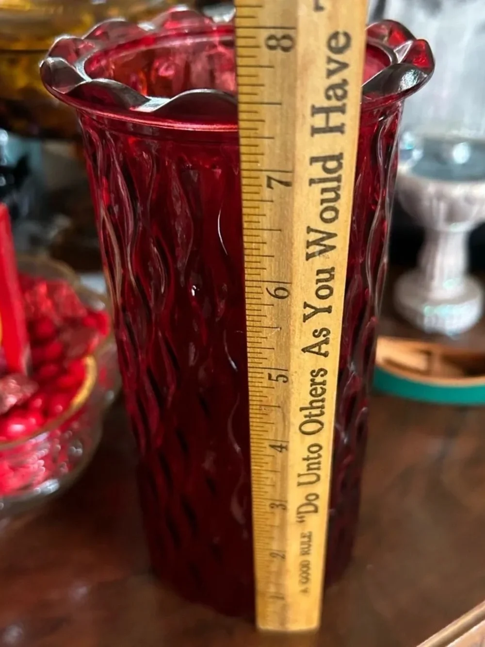 Red Textured Glass Vase - Home Dining